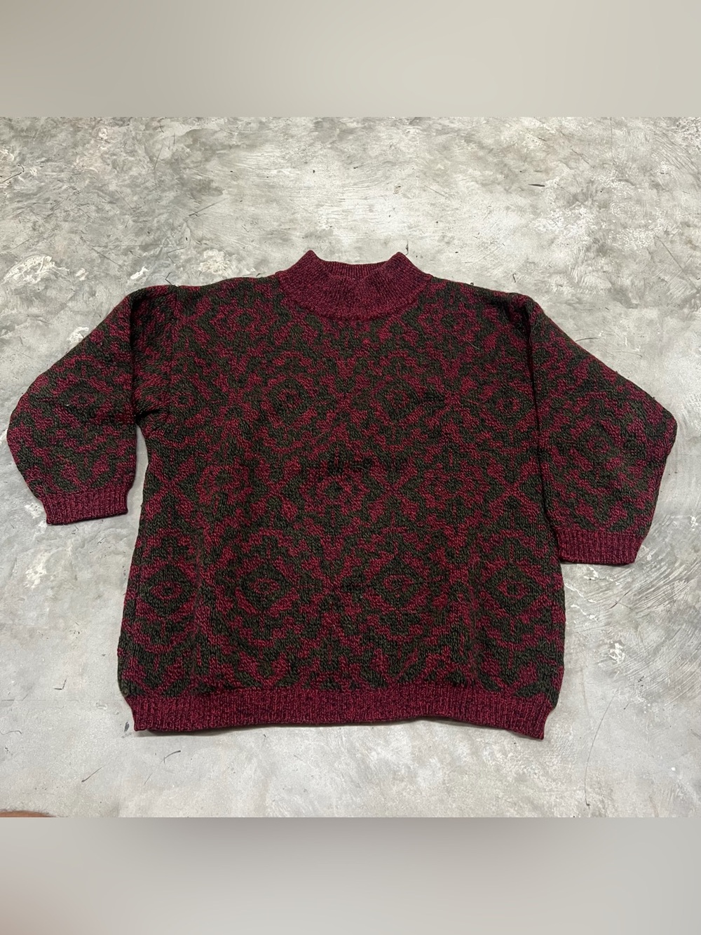 Vintage Benetton Shetland Wool Plaid Sweater Red Green Women's Size M/L